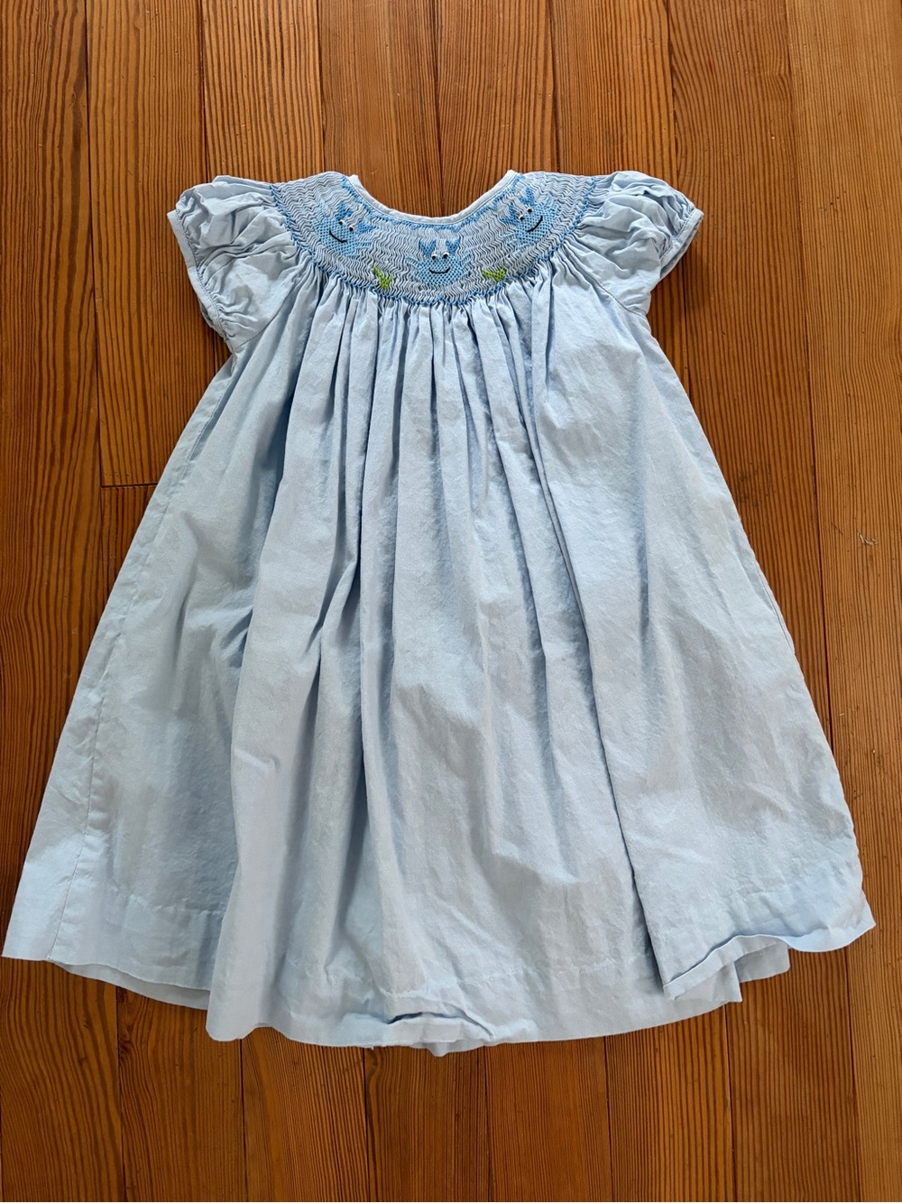 Light Blue Smocked Dress with Blue Crab Embroidery